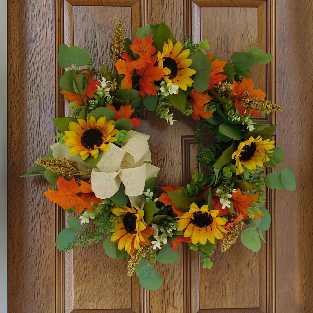 Sunflower Wreath for Front Door, Late Summer and Fall, Bright Vibrant Decor